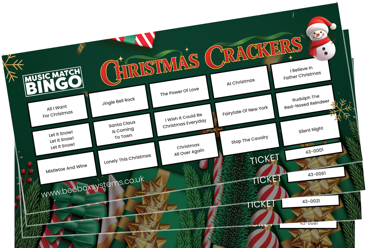 BeeBox Music Match Bingo Game Tickets, 120 Tickets Per Pack (Christmas Crackers)