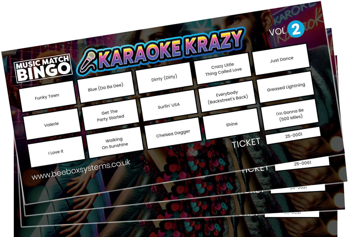 BeeBox Music Match Bingo Game Tickets, 120 Tickets Per Pack (Karaoke Krazy Vol 2)